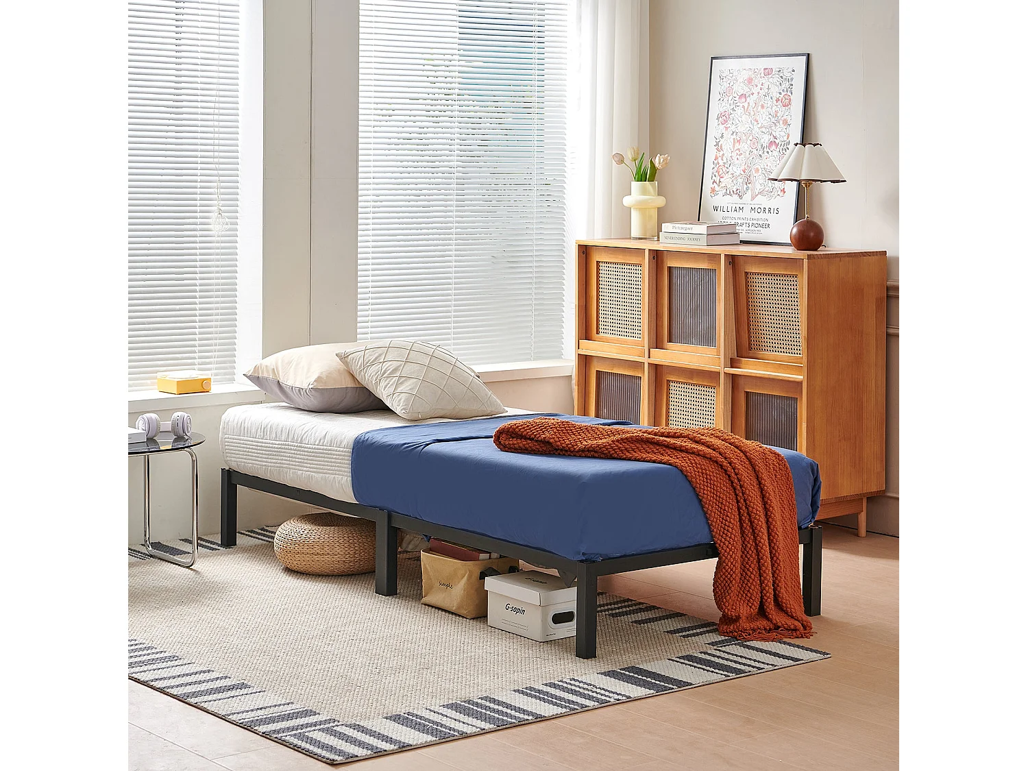 Sommier 90 x 190 cm, Cadre de Lit en Bloc Metal pour 2 Personnes Adulte Lit avec Sommier - Noir