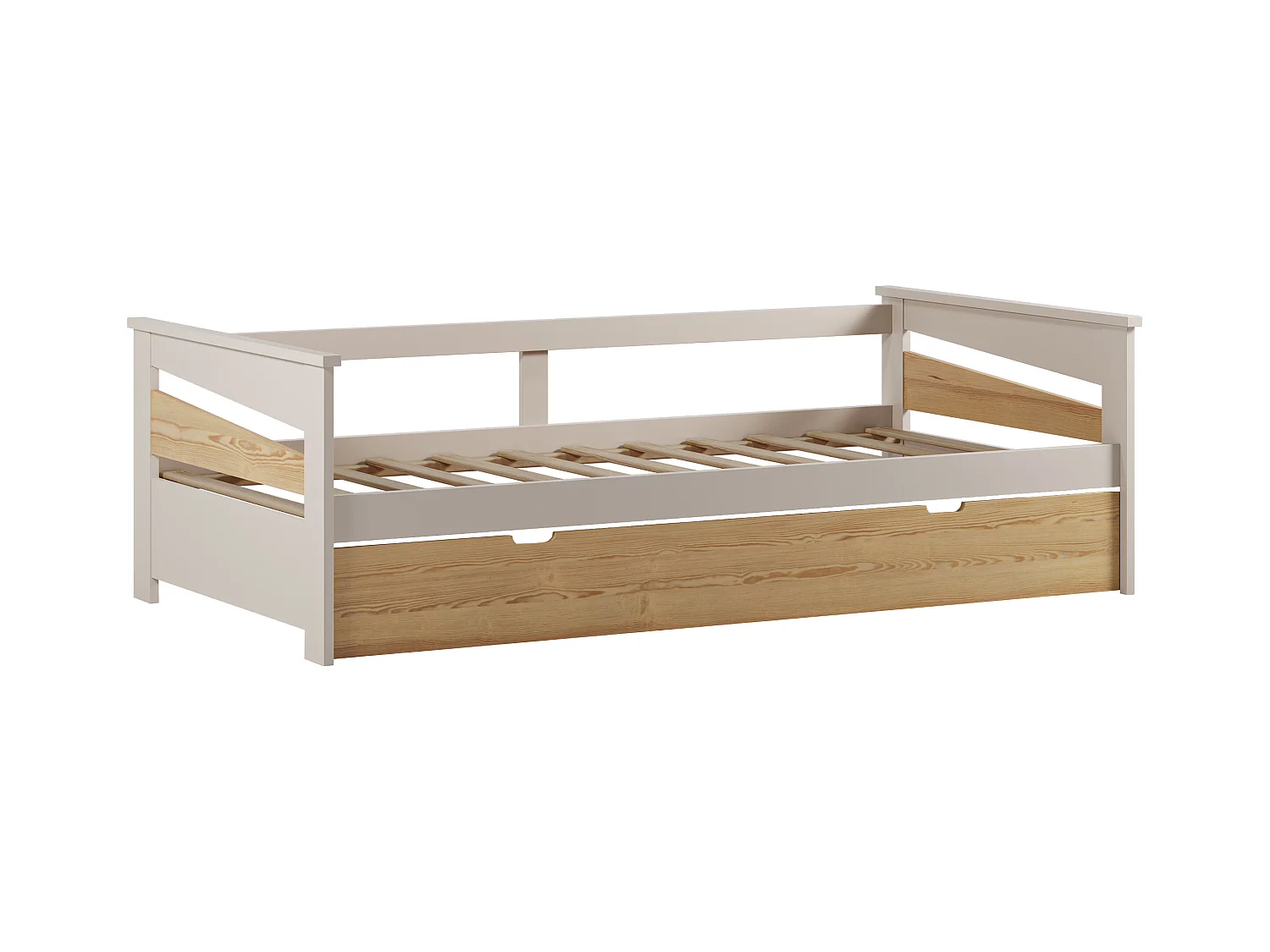 Lit gigogne 2 x 90 x 190 cm - MDF - Coloris : Naturel et beige + Matelas - LURAVO
