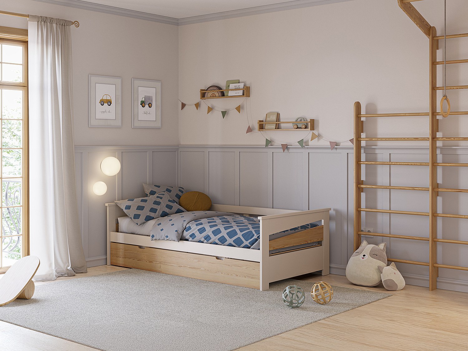 Ausziehbett + Matratzen - 2 x 90 x 190 cm - MDF - Holzfarben & Beige - LURA günstig online kaufen