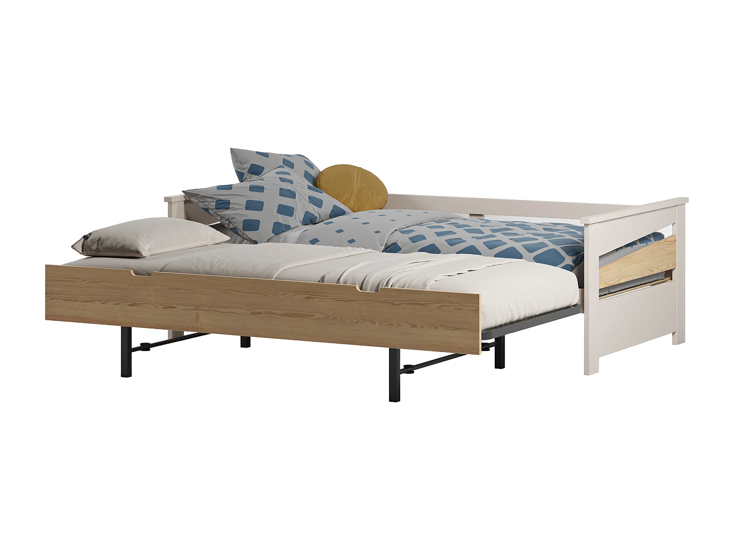 Cama dupla 2 x 90 x 190 cm MDF cor natural e bege + colchão - LURAVO