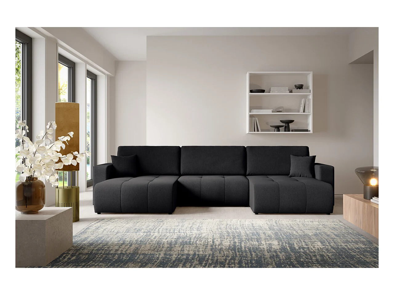 Hoekbankbed MOLINIO U Zwart