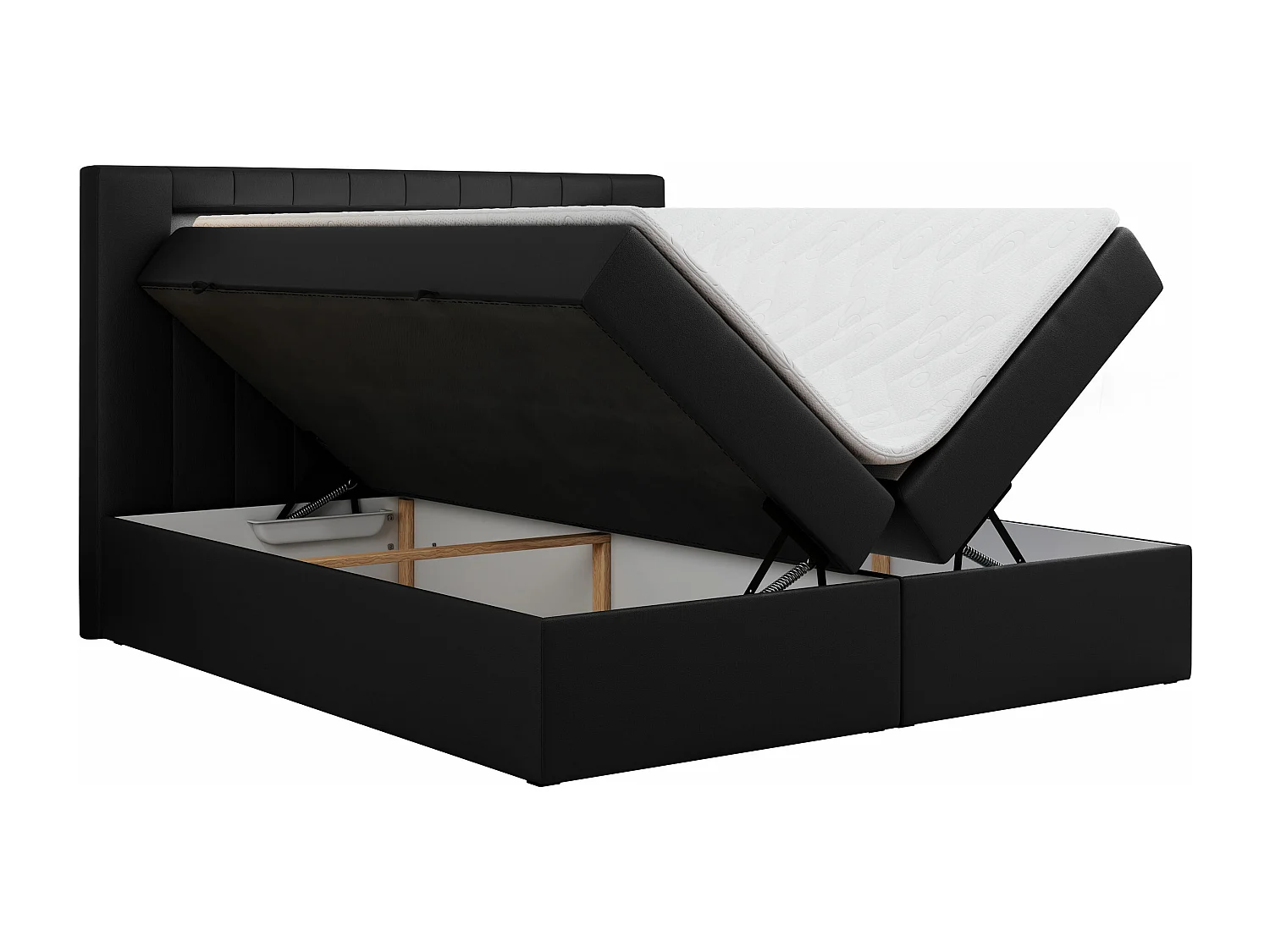 Boxspringbett GOLD 5 mit Multipocket-Matratze und LED, zwei Bettkästen - 120x200 cm - H3 - Schwarz Kunstleder