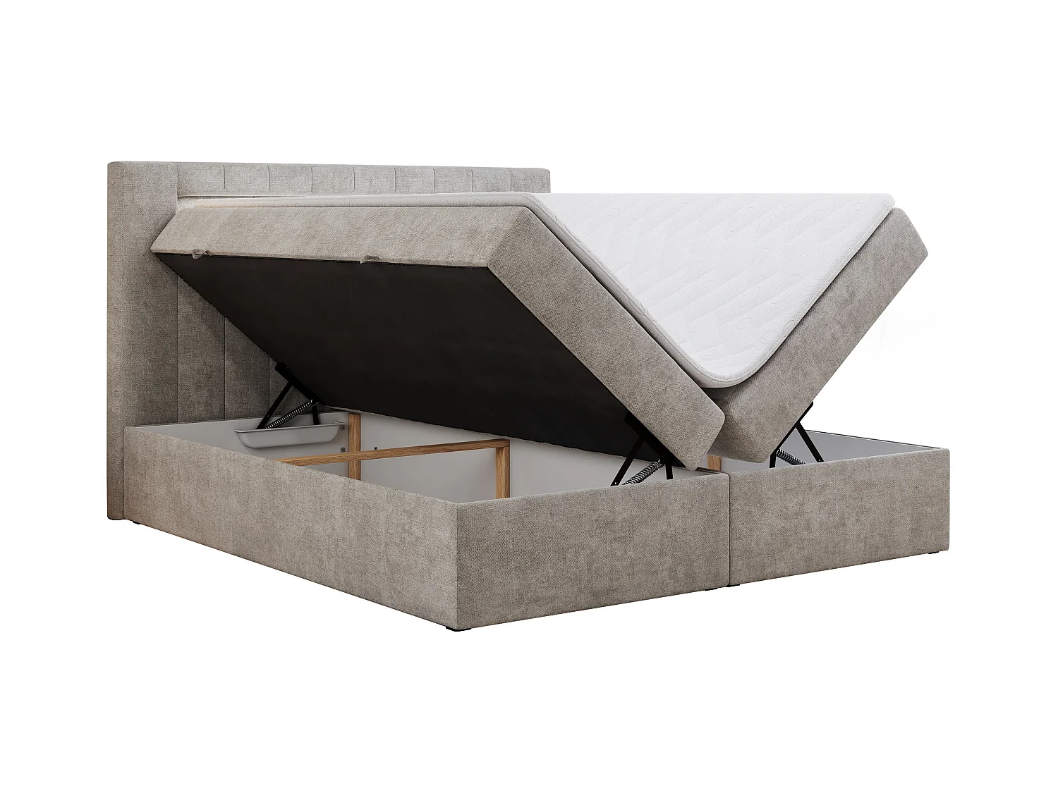Boxspringbett GOLD 5 mit Multipocket-Matratze und LED, zwei Bettkästen - 200x200 cm - H3 - Beige Strukture