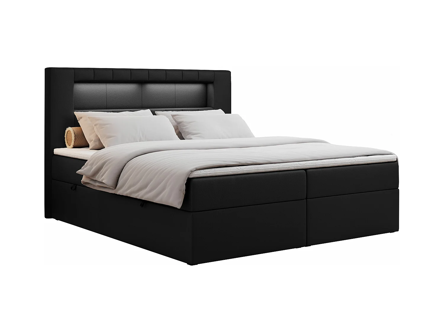 Boxspringbett GOLD 5 mit Multipocket-Matratze und LED, zwei Bettkästen - 160x200 cm - H3 - Schwarz Kunstleder