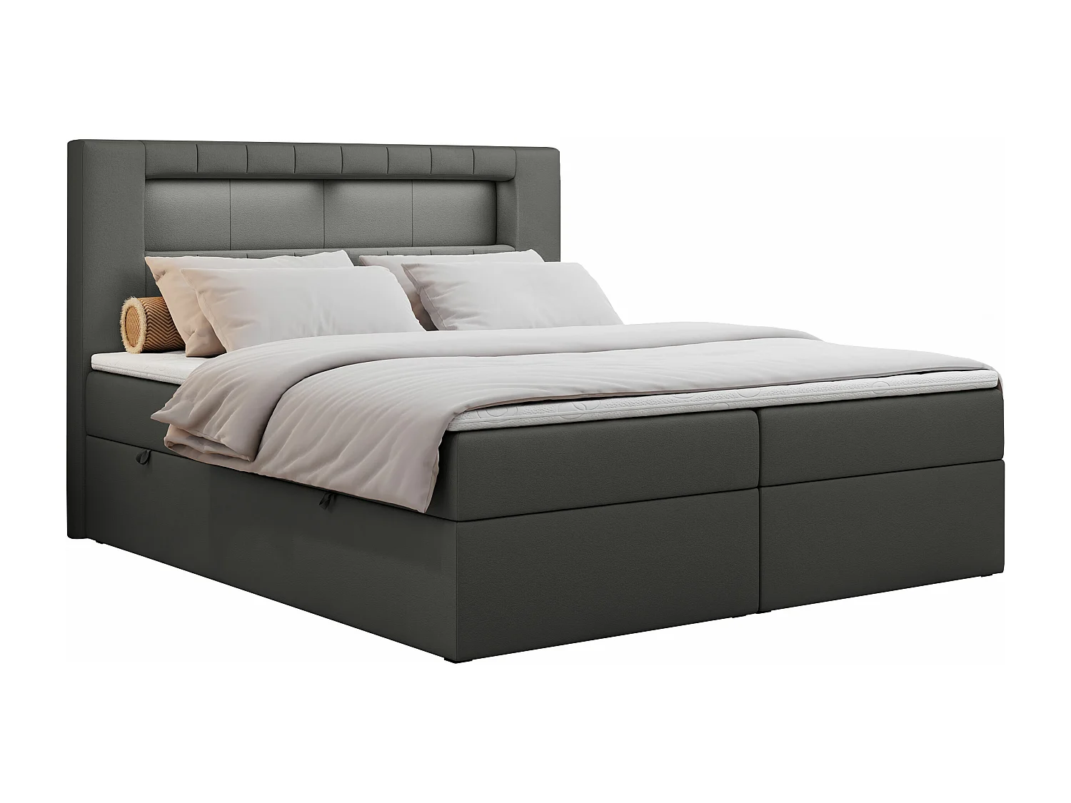 Boxspringbett GOLD 5 mit Multipocket-Matratze und LED, zwei Bettkästen - 200x200 cm - H3 - Dunkelgrau Kunstleder