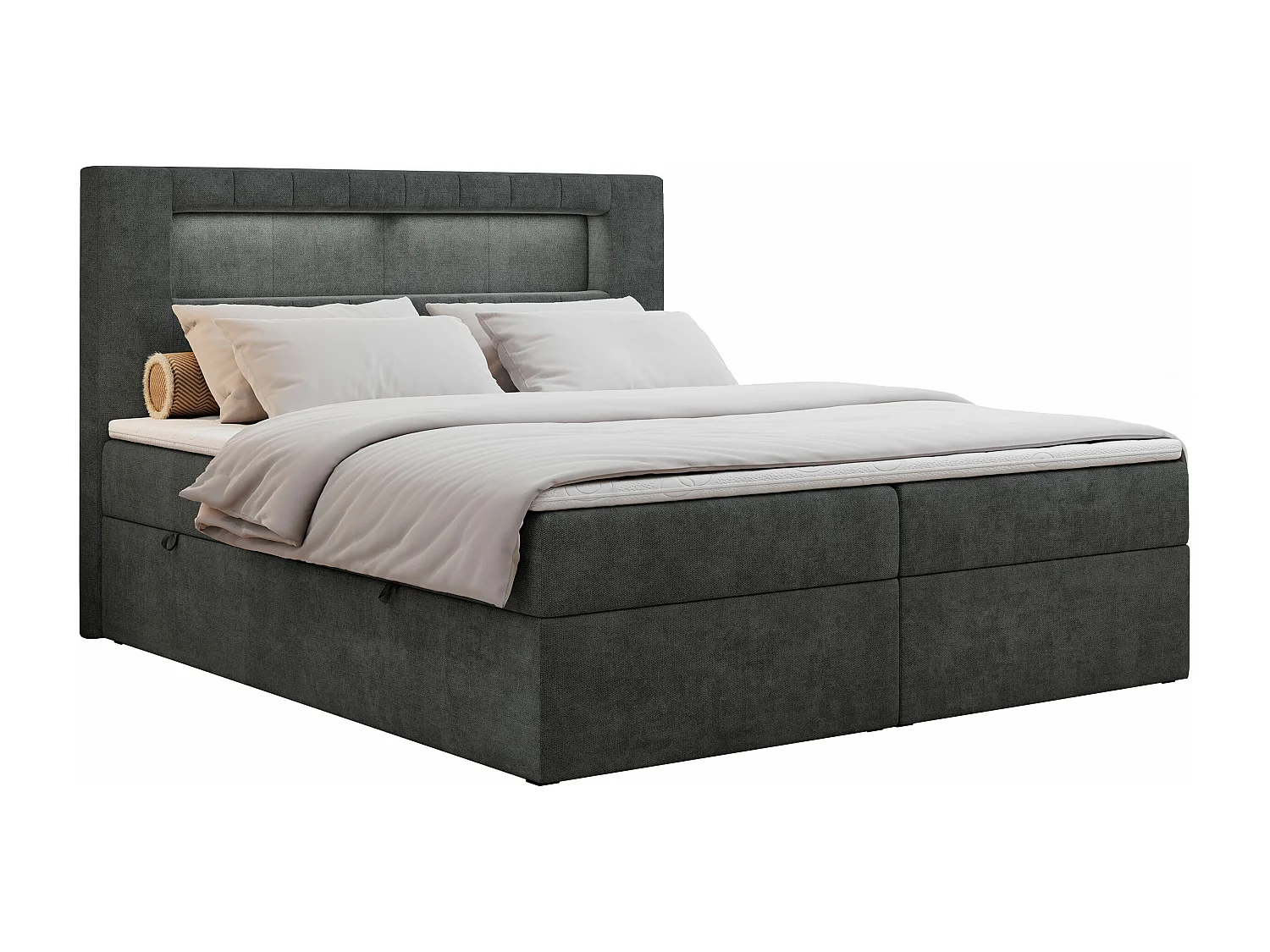 Boxspringbett GOLD 5 mit Multipocket-Matratze und LED, zwei Bettkästen - 120x200 cm - H3 - Dunkelgrau Strukture