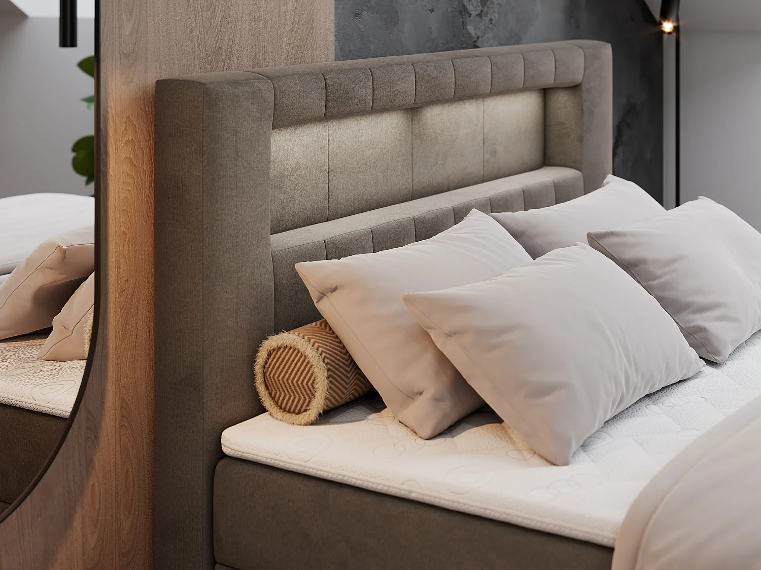 Boxspringbett GOLD 5 mit Multipocket-Matratze und LED, zwei Bettkästen - 140x200 cm - H3 - Braun Velvet