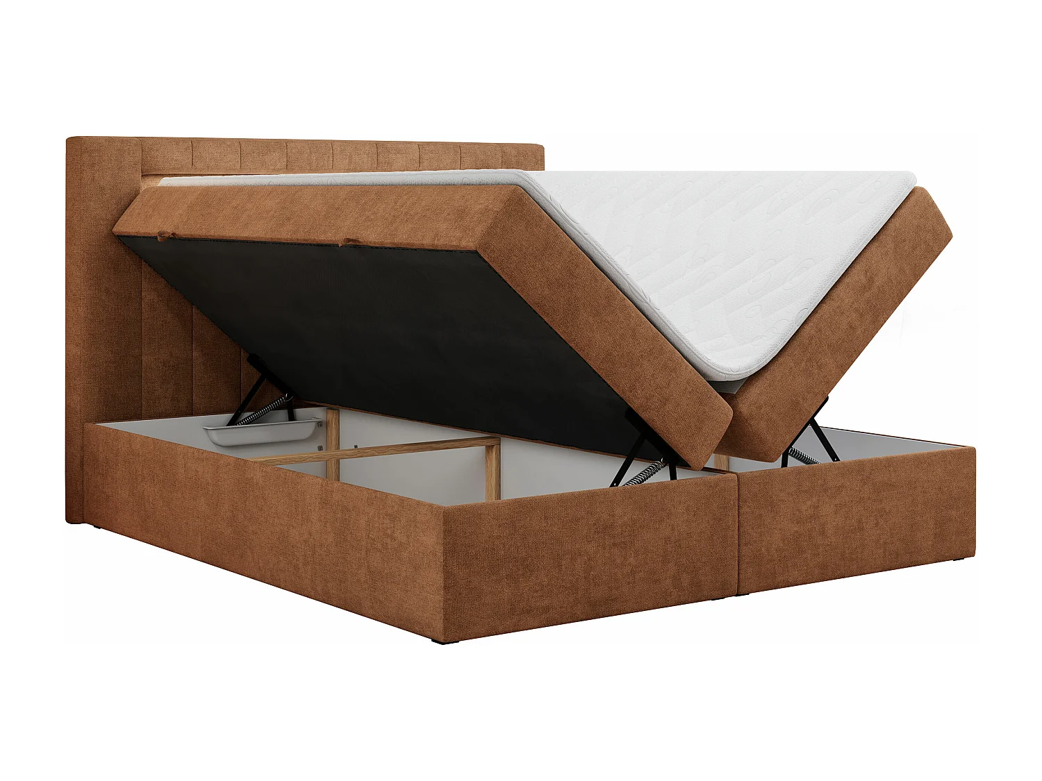 Boxspringbett GOLD 5 mit Multipocket-Matratze und LED, zwei Bettkästen - 120x200 cm - H3 - Orange Strukture