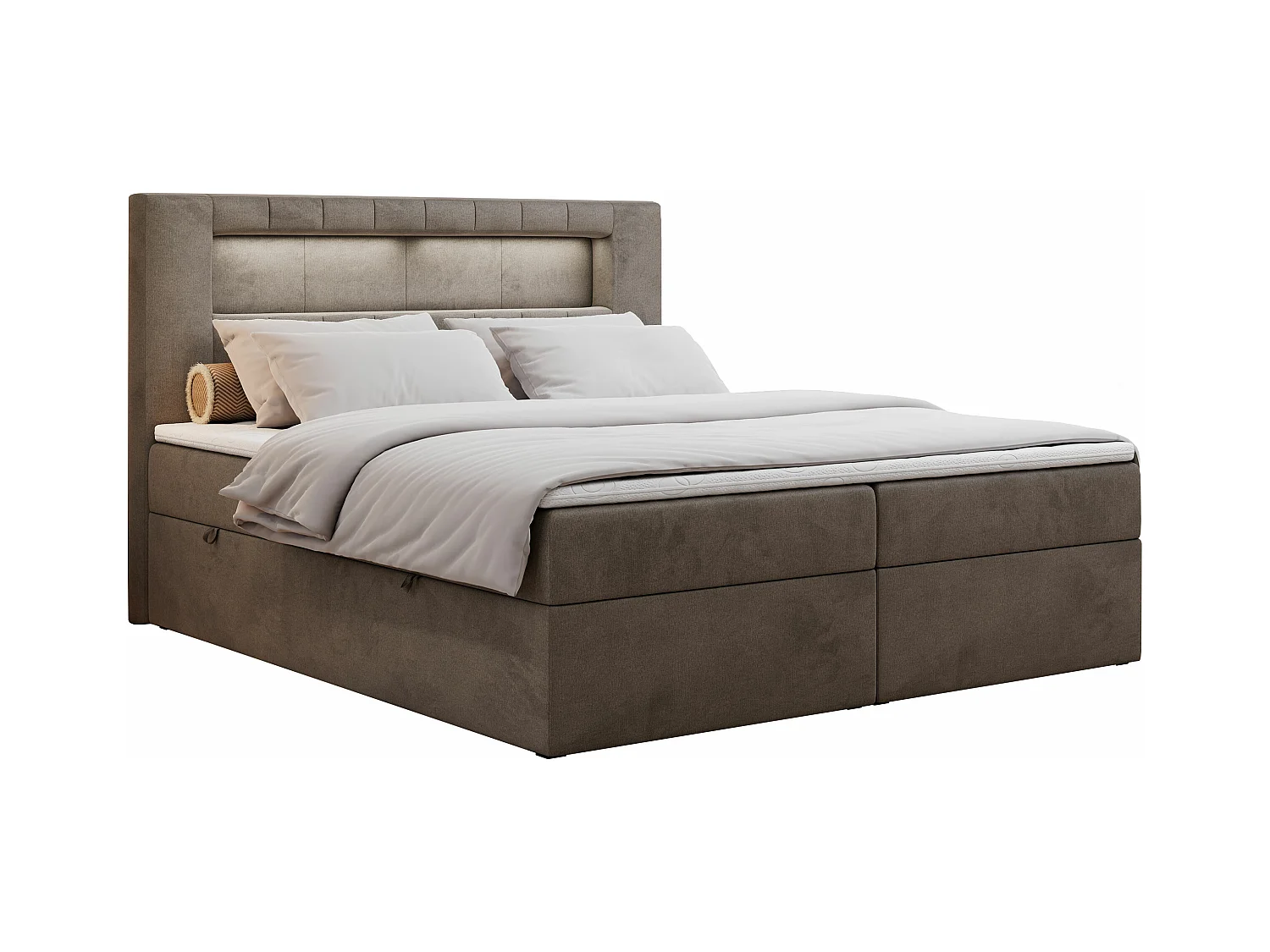 Boxspringbett GOLD 5 mit Multipocket-Matratze und LED, zwei Bettkästen - 160x200 cm - H3 - Braun Velvet