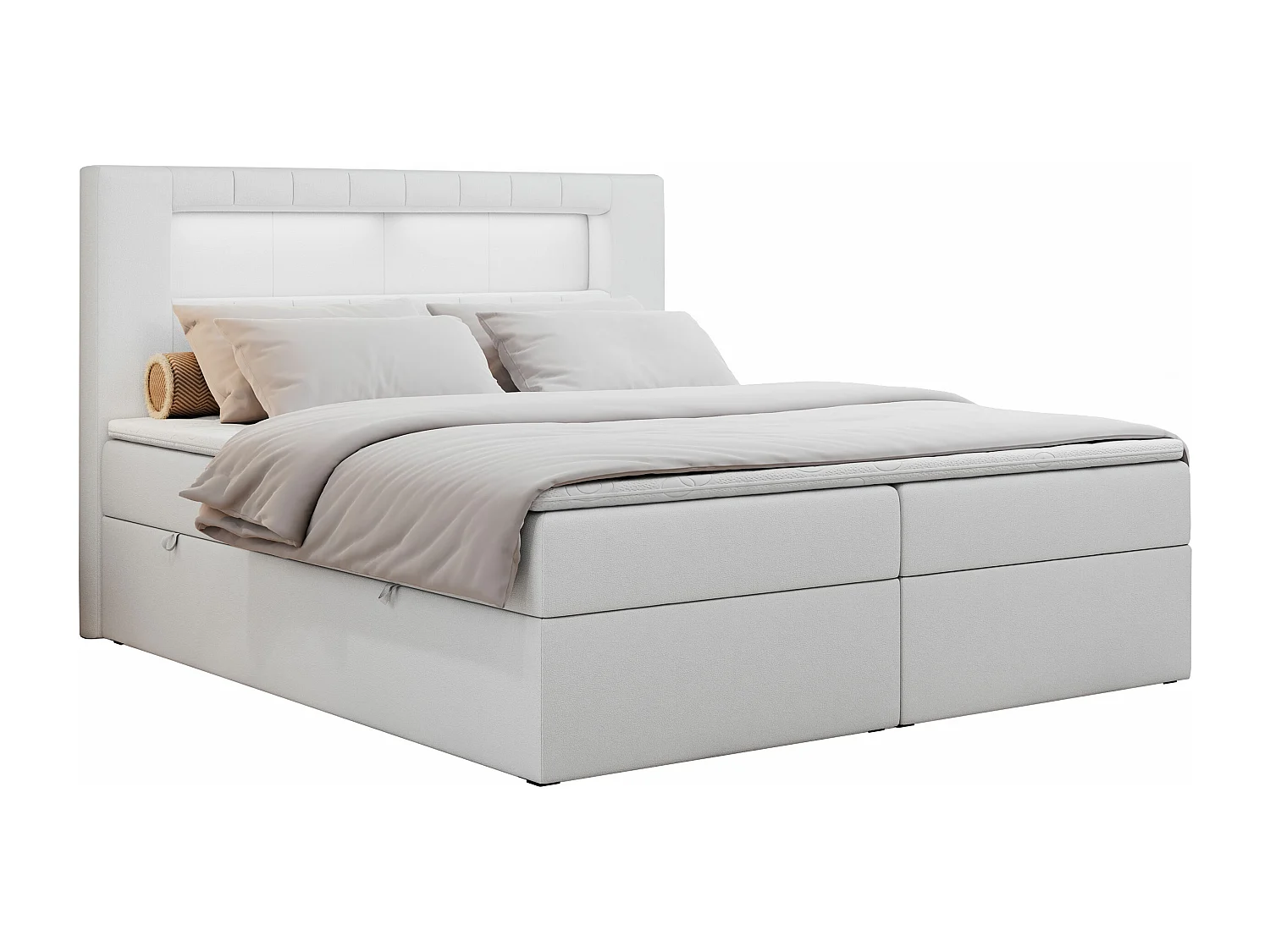 Boxspringbett GOLD 5 mit Multipocket-Matratze und LED, zwei Bettkästen - 140x200 cm - H3 - Weiß Kunstleder