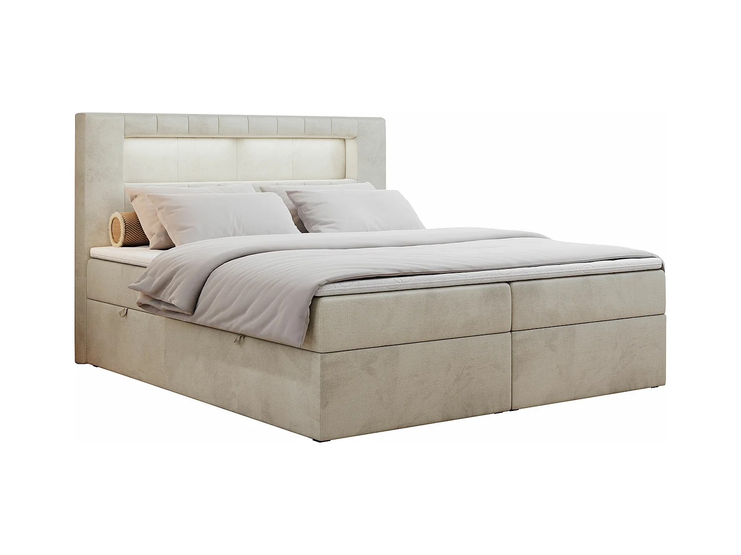 Boxspringbett GOLD 5 mit Multipocket-Matratze und LED, zwei Bettkästen - 120x200 cm - H3 - Beige Velvet