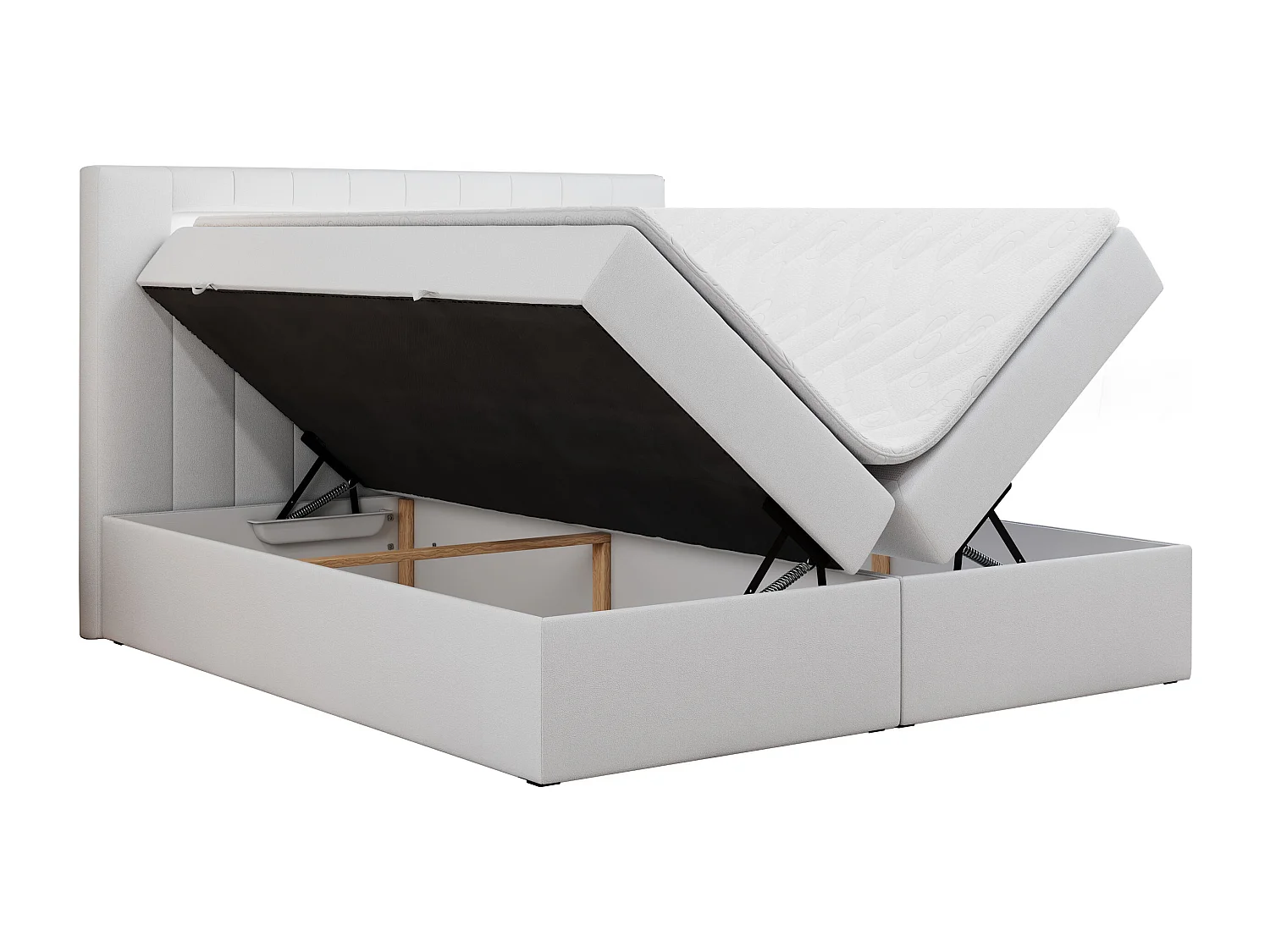 Boxspringbett GOLD 5 mit Multipocket-Matratze und LED, zwei Bettkästen - 120x200 cm - H3 - Weiß Kunstleder