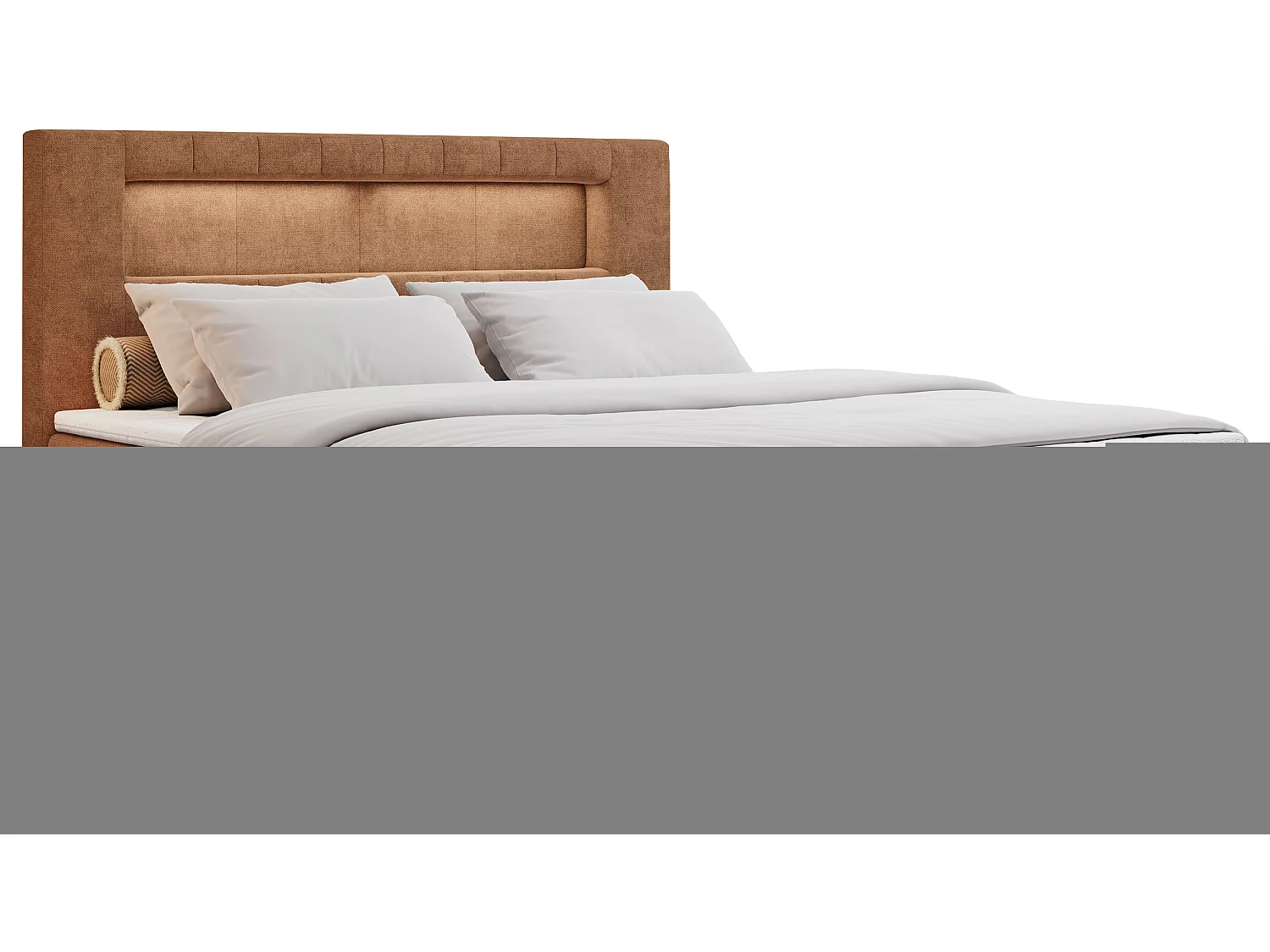 Lit boxspring avec 2 coffres - 2 matelas mi-fermes + surmatelas mousse - Orange Tissu texturé - 160x200 - GOLD 5