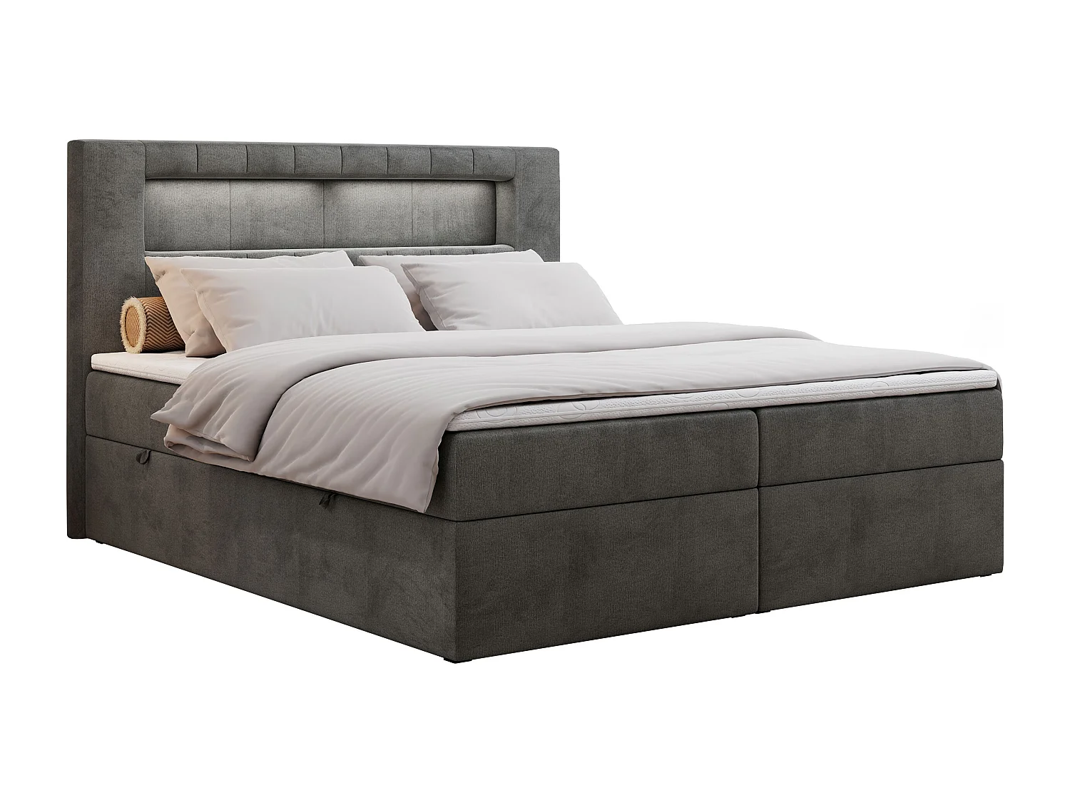 Boxspringbett GOLD 5 mit Multipocket-Matratze und LED, zwei Bettkästen - 200x200 cm - H3 - Dunkelgrau Velvet