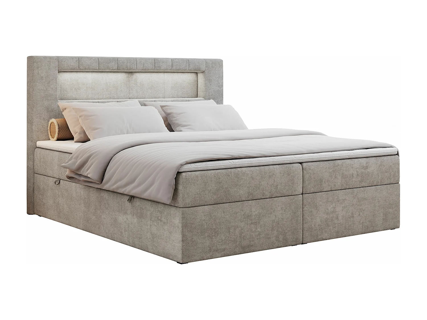 Boxspringbett GOLD 5 mit Multipocket-Matratze und LED, zwei Bettkästen - 180x200 cm - H3 - Beige Strukture