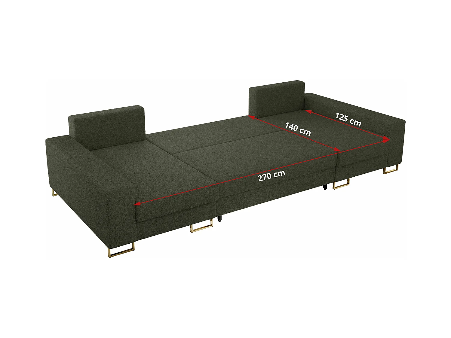 Ecksofa DORIAN U, Wohnlandschaft, Ecksofa mit Armlehnen, schlaffunktion und Bettkästen - Grün Boucle