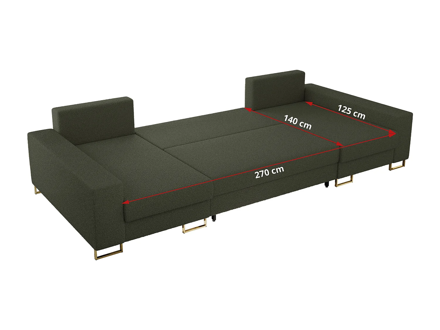 Ecksofa DORIAN U, Wohnlandschaft, Ecksofa mit Armlehnen, schlaffunktion und Bettkästen - Grün Boucle