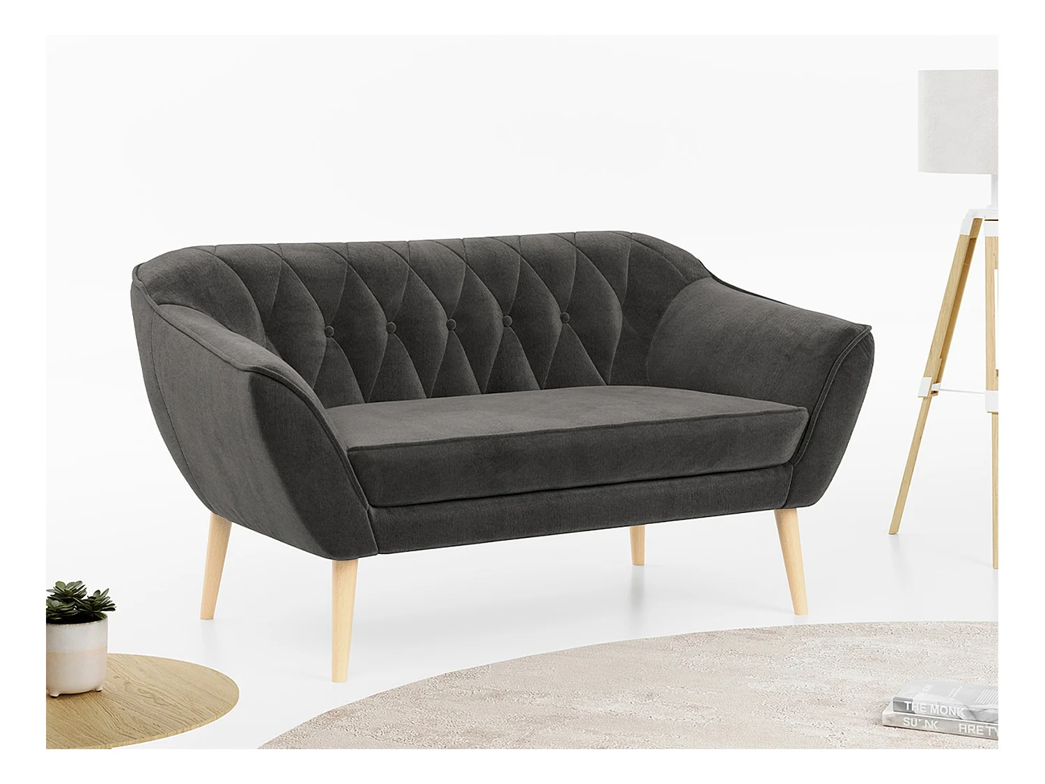 Sofa PIRS - 2-Sitzer, mit Armlehnen, Skandinavisches Design - Grau Velvet