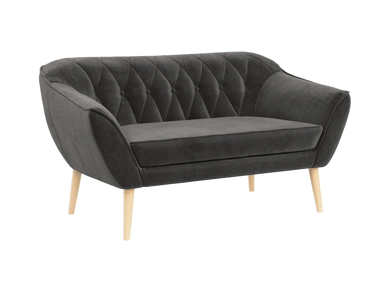 Sofa PIRS - 2-Sitzer, mit Armlehnen, Skandinavisches Design - Grau Velvet