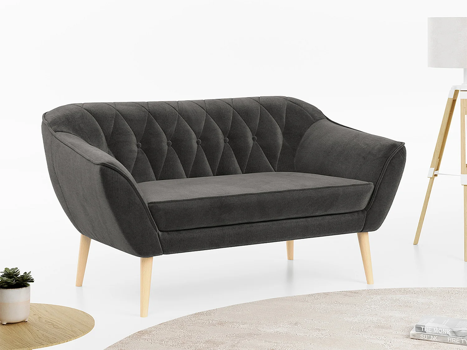 Sofa PIRS - 2-Sitzer, mit Armlehnen, Skandinavisches Design - Grau Velvet