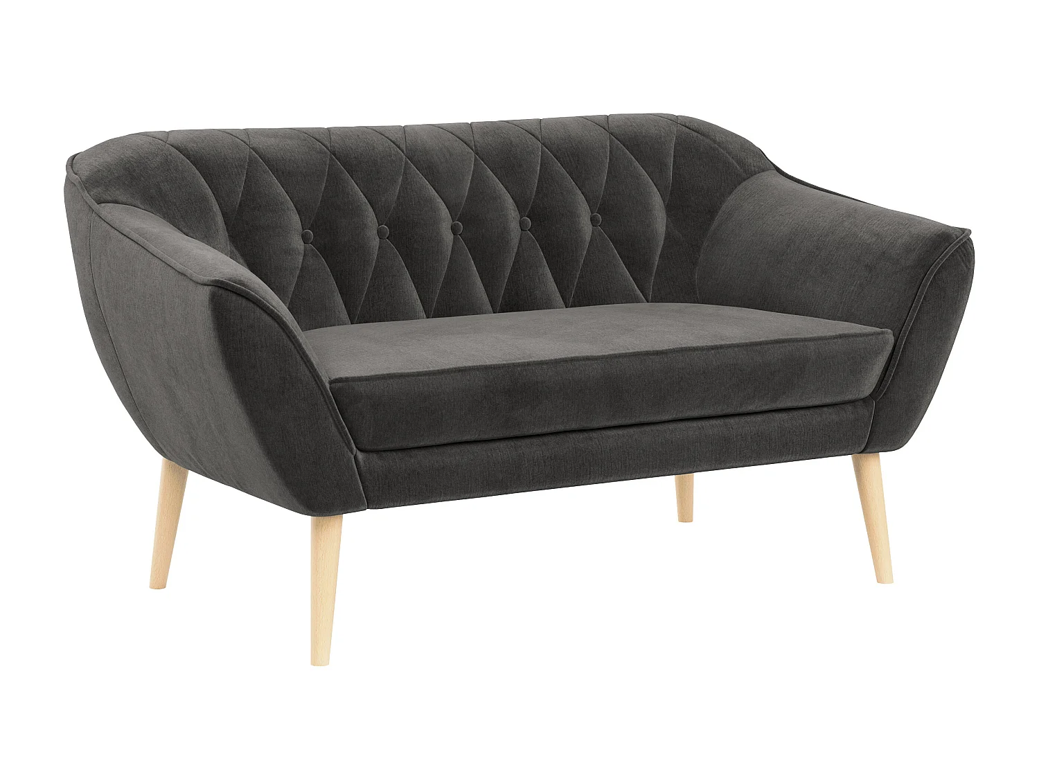 Sofa PIRS - 2-Sitzer, mit Armlehnen, Skandinavisches Design - Grau Velvet