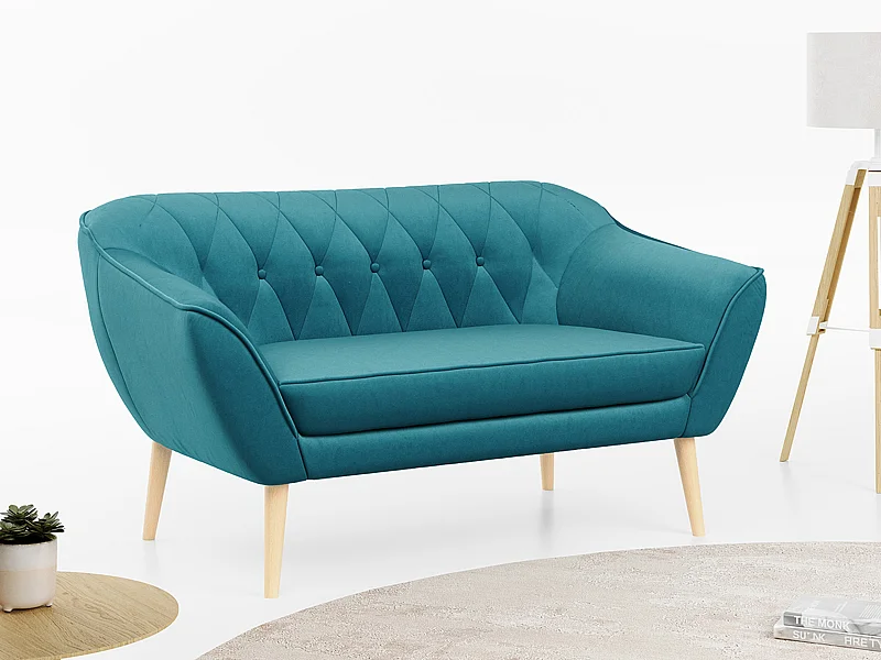 Sofa PIRS - 2-Sitzer, mit Armlehnen, Skandinavisches Design - Blau Velvet