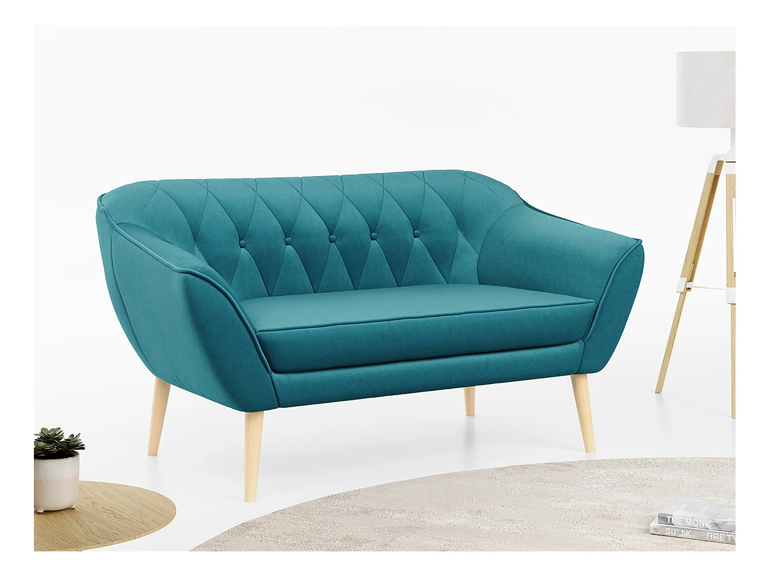 Sofa PIRS - 2-Sitzer, mit Armlehnen, Skandinavisches Design - Blau Velvet