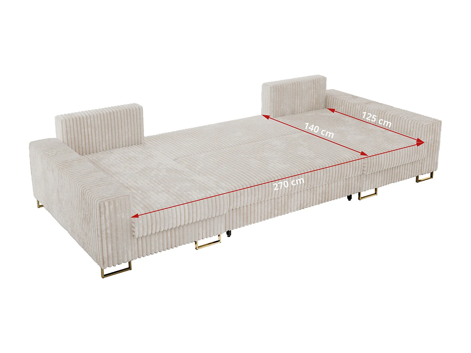 Ecksofa DORIAN U, Wohnlandschaft, Ecksofa mit Armlehnen, schlaffunktion und Bettkästen - Beige Cord