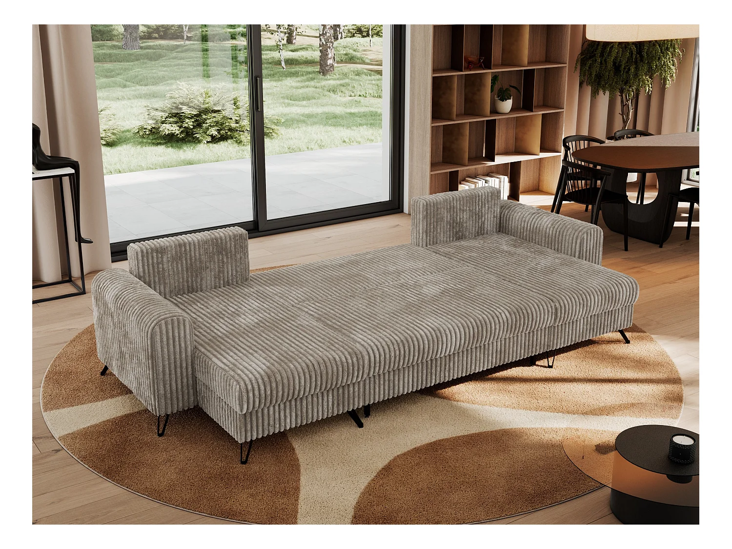 Ecksofa AXEL U, lose kissen, Ecksofa l-förmig, schlaffunktion und Bettkästen - Hellbraun Cord