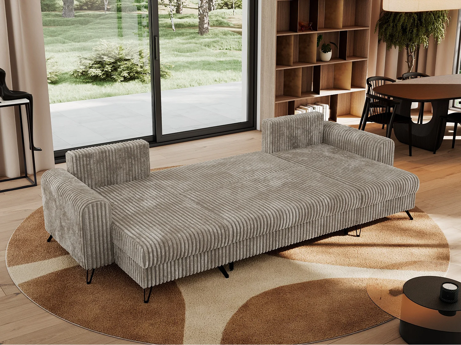 Ecksofa AXEL U, lose kissen, Ecksofa l-förmig, schlaffunktion und Bettkästen - Hellbraun Cord