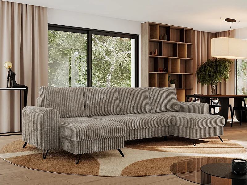 Ecksofa AXEL U, lose kissen, Ecksofa l-förmig, schlaffunktion und Bettkästen - Hellbraun Cord