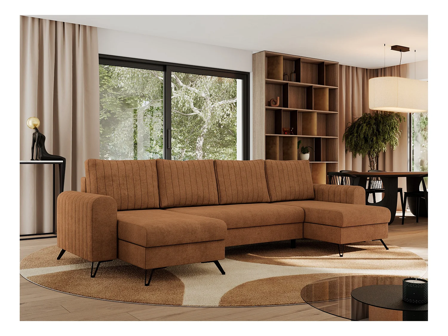 Ecksofa AXEL U, lose kissen, Ecksofa l-förmig, schlaffunktion und Bettkästen - Orange Struktur