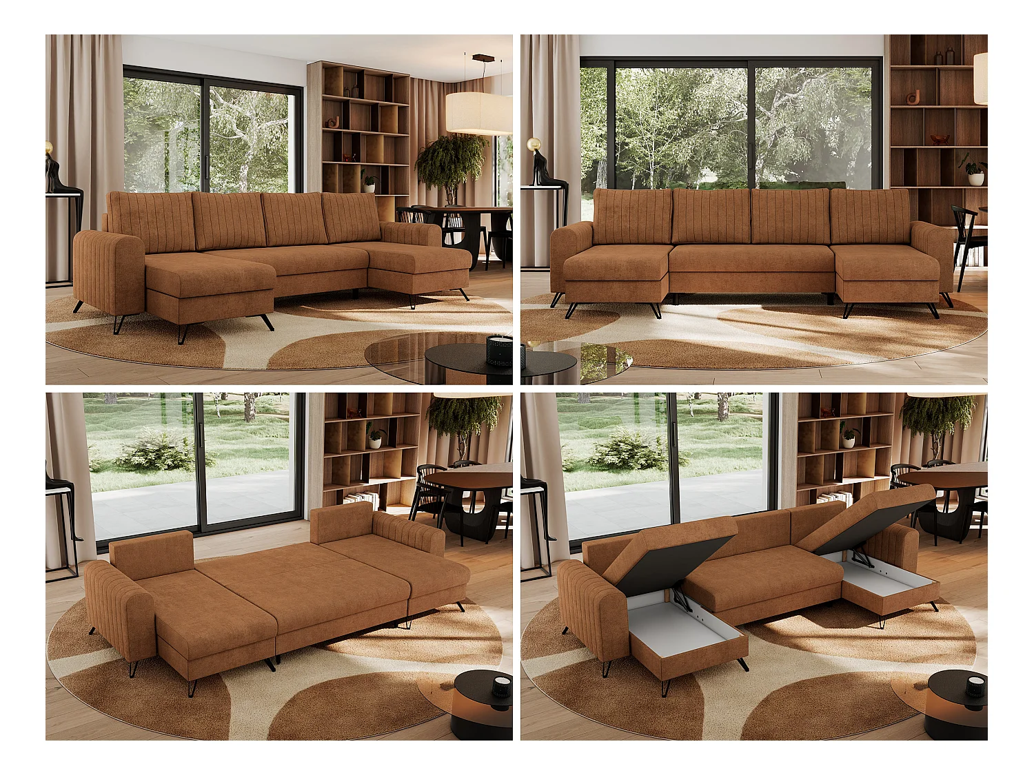 Ecksofa AXEL U, lose kissen, Ecksofa l-förmig, schlaffunktion und Bettkästen - Orange Struktur