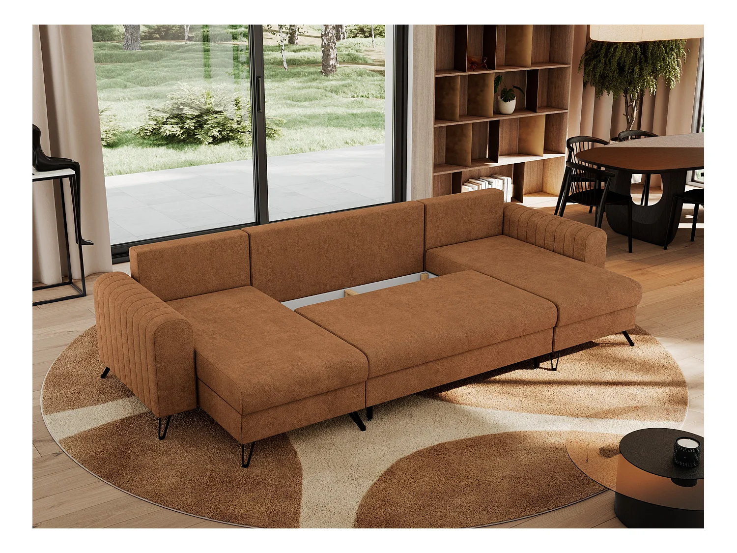 Ecksofa AXEL U, lose kissen, Ecksofa l-förmig, schlaffunktion und Bettkästen - Orange Struktur