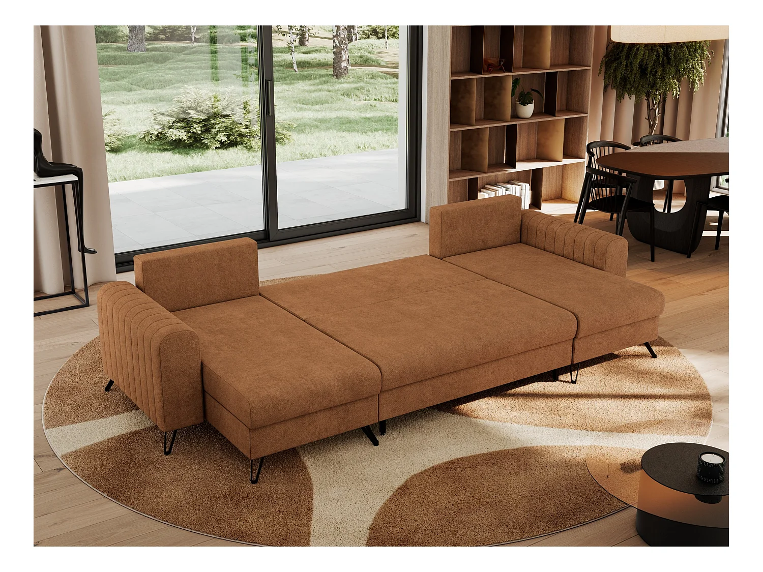 Ecksofa AXEL U, lose kissen, Ecksofa l-förmig, schlaffunktion und Bettkästen - Orange Struktur