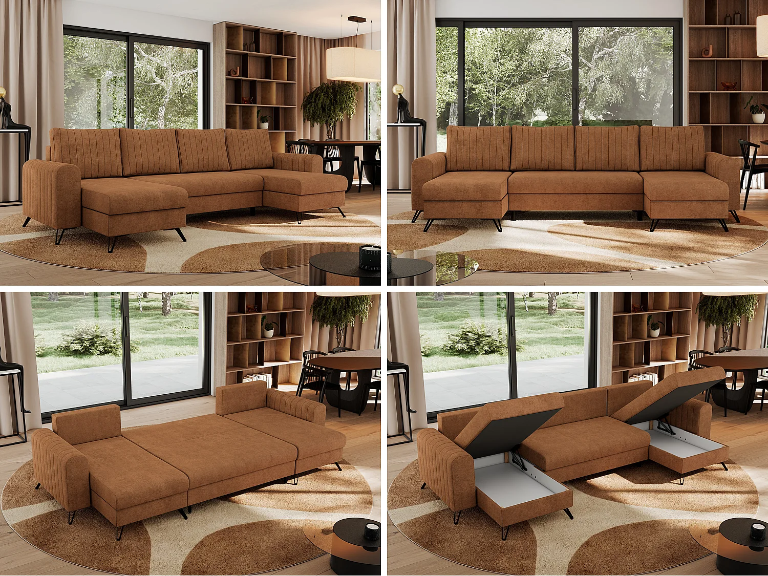 Ecksofa AXEL U, lose kissen, Ecksofa l-förmig, schlaffunktion und Bettkästen - Orange Struktur