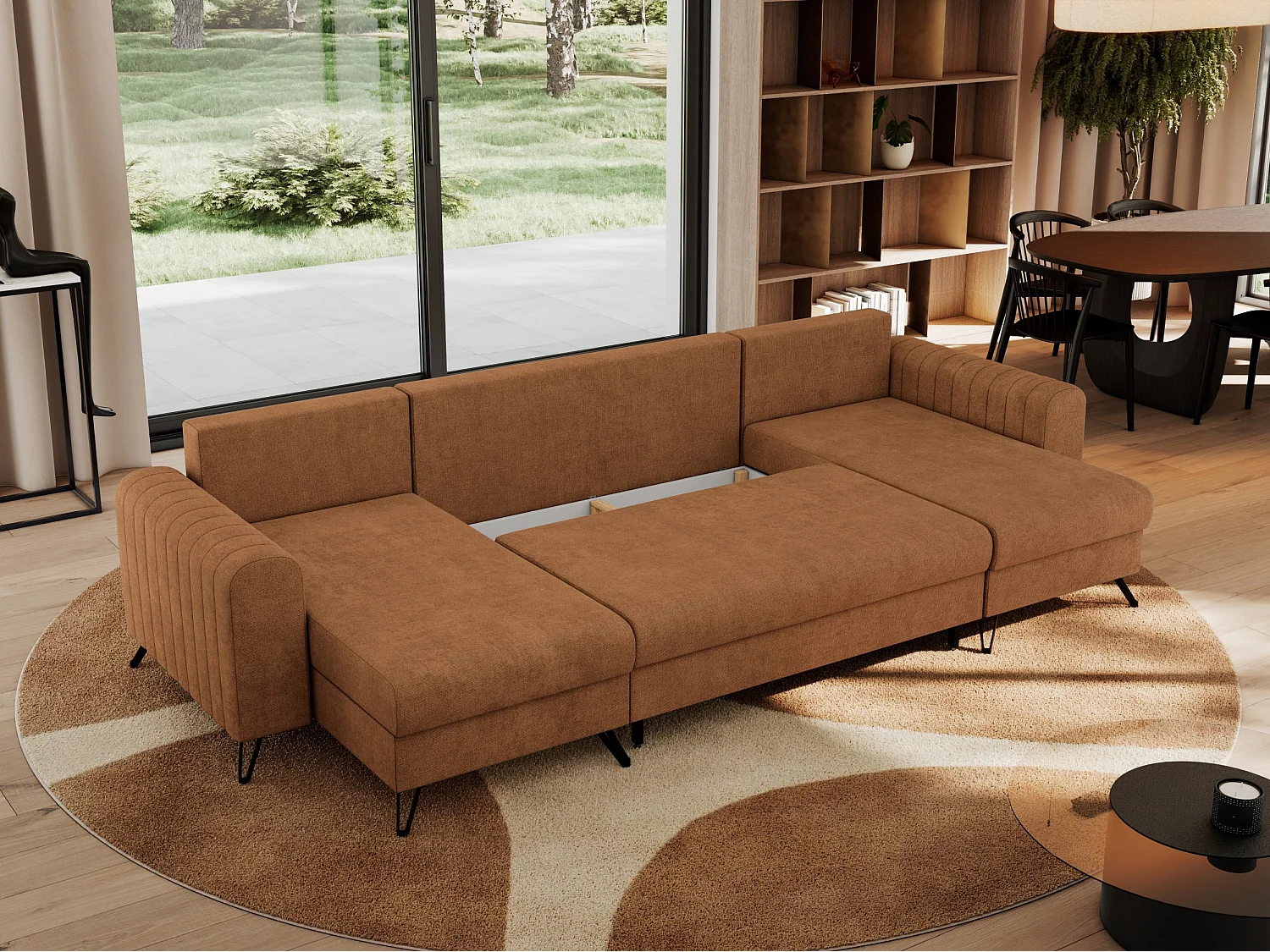 Ecksofa AXEL U, lose kissen, Ecksofa l-förmig, schlaffunktion und Bettkästen - Orange Struktur