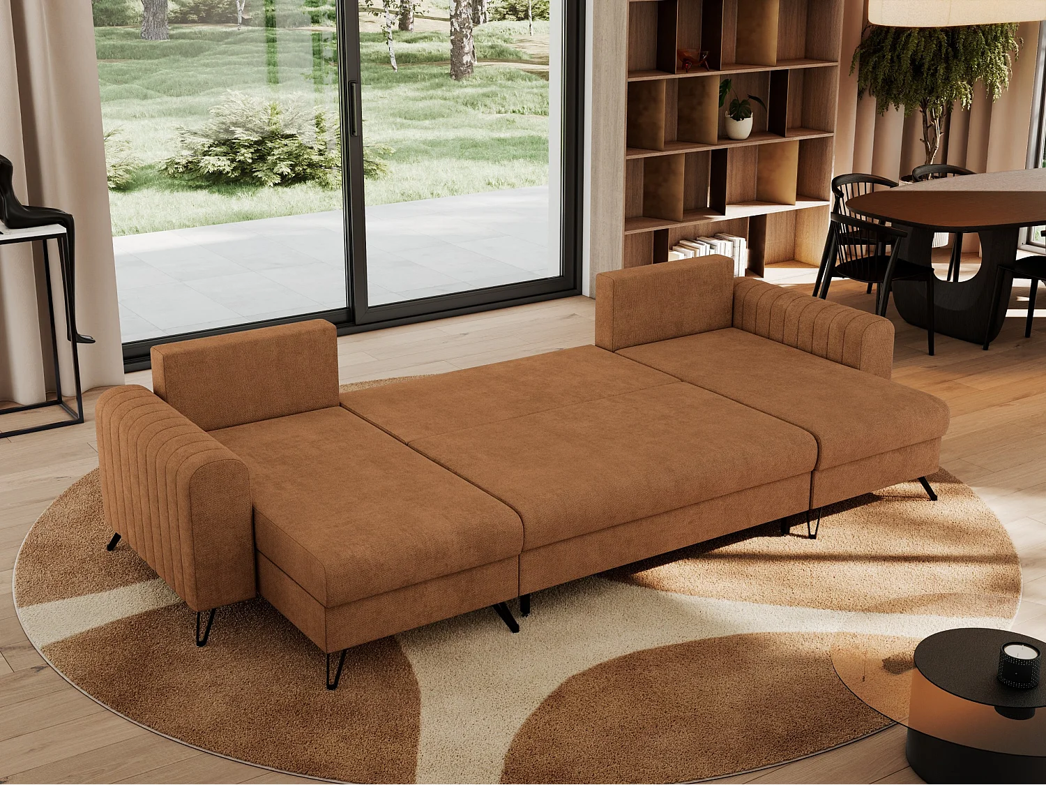 Ecksofa AXEL U, lose kissen, Ecksofa l-förmig, schlaffunktion und Bettkästen - Orange Struktur