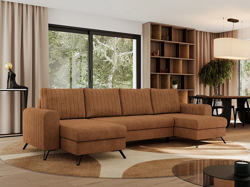 Ecksofa AXEL U, lose kissen, Ecksofa l-förmig, schlaffunktion und Bettkästen - Orange Struktur