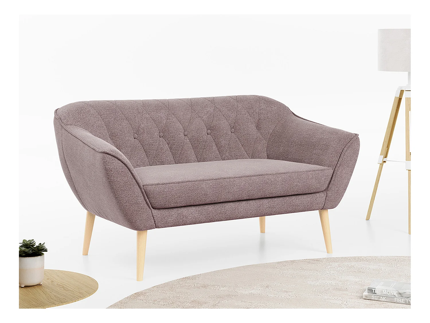 Sofa PIRS - 2-Sitzer, mit Armlehnen, Skandinavisches Design - Rosa Stukture