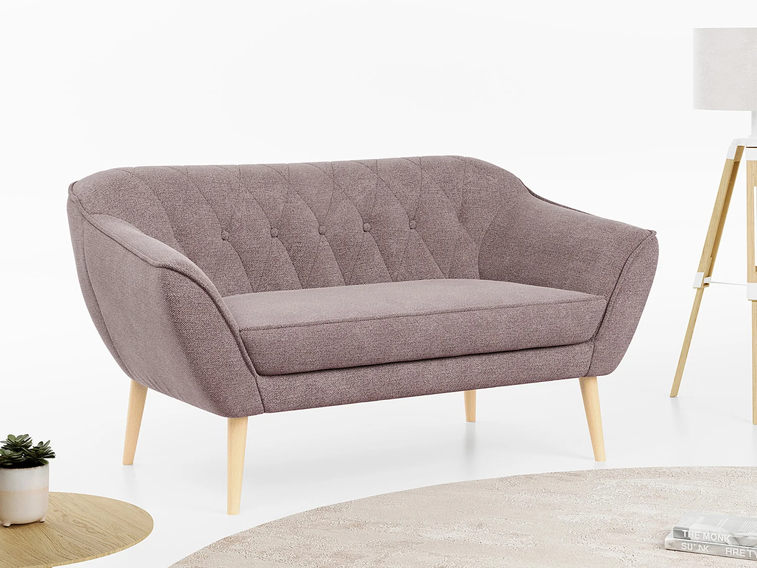 Sofa PIRS - 2-Sitzer, mit Armlehnen, Skandinavisches Design - Rosa Stukture