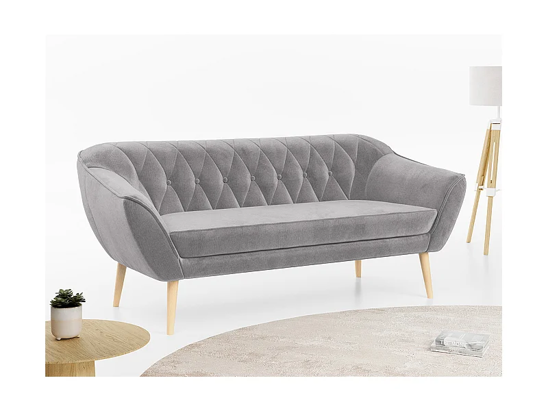 Sofa PIRS - 3-Sitzer Skandinavischer Sofa, mit Armlehnen, Holzbeine - Hellgrau Velvet