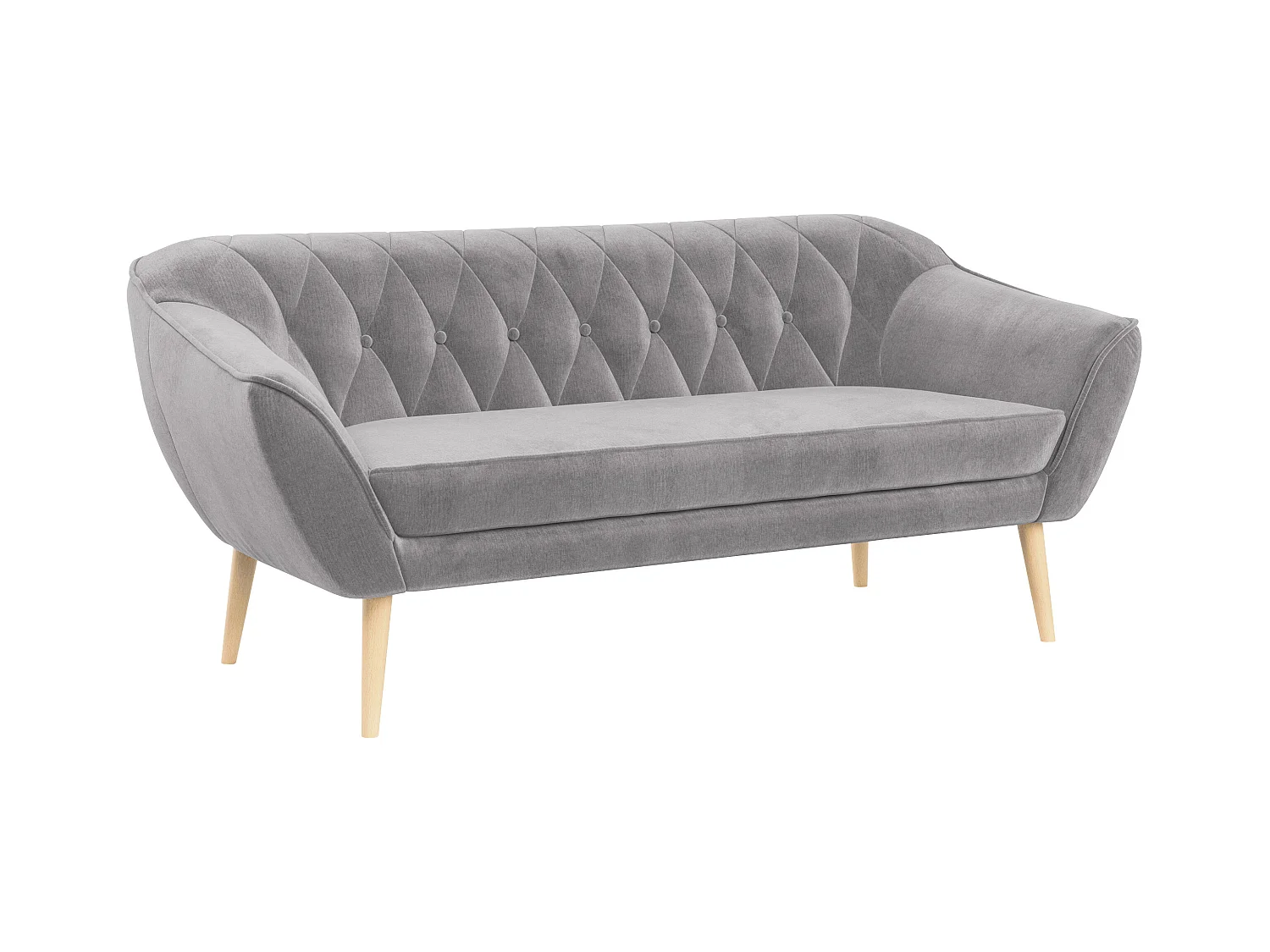 Sofa PIRS - 3-Sitzer Skandinavischer Sofa, mit Armlehnen, Holzbeine - Hellgrau Velvet