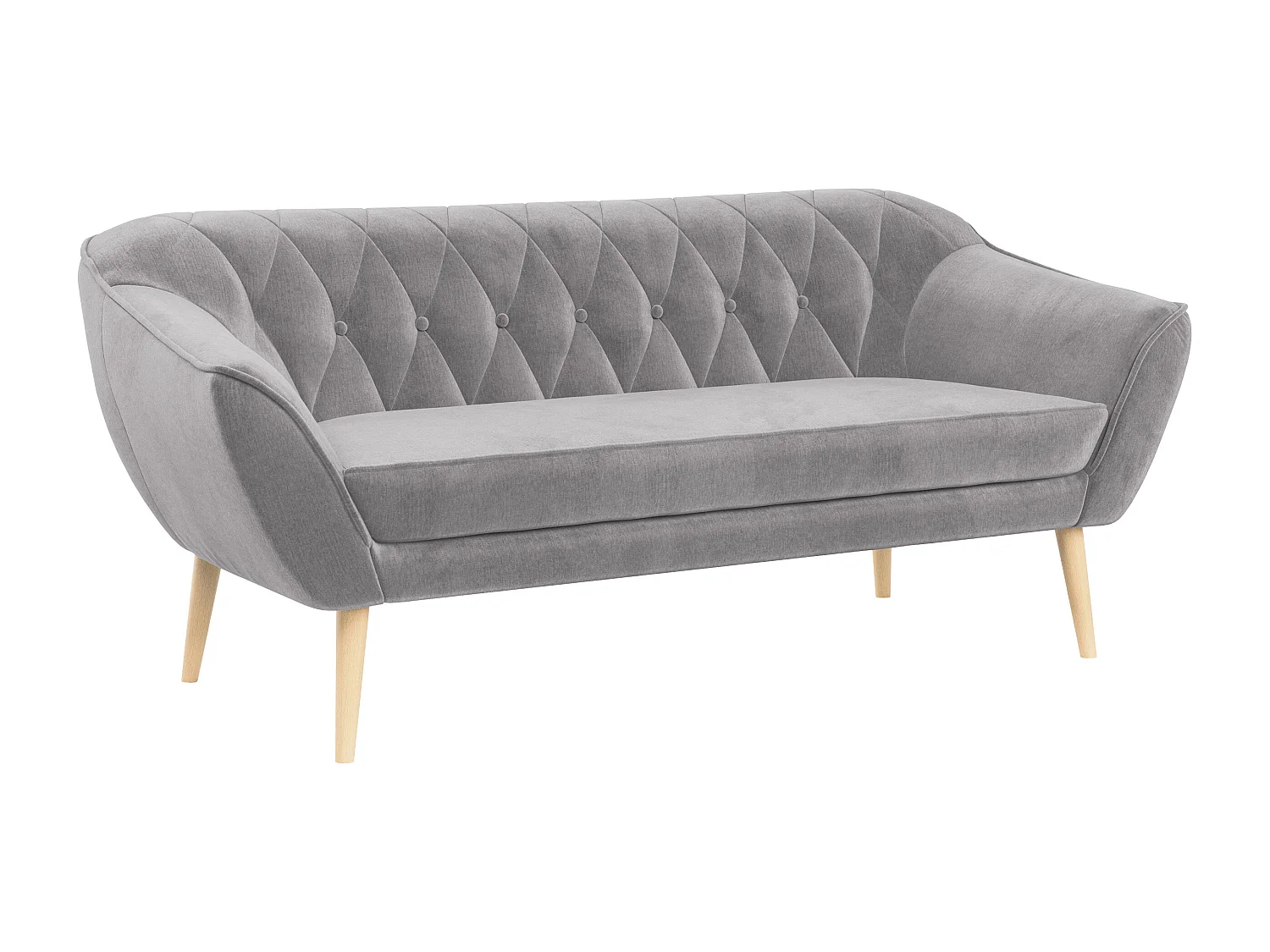 Sofa PIRS - 3-Sitzer Skandinavischer Sofa, mit Armlehnen, Holzbeine - Hellgrau Velvet