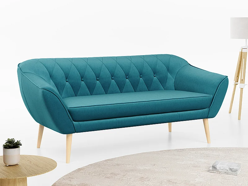 Sofa PIRS - 3-Sitzer Skandinavischer Sofa, mit Armlehnen, Holzbeine - Blau Velvet