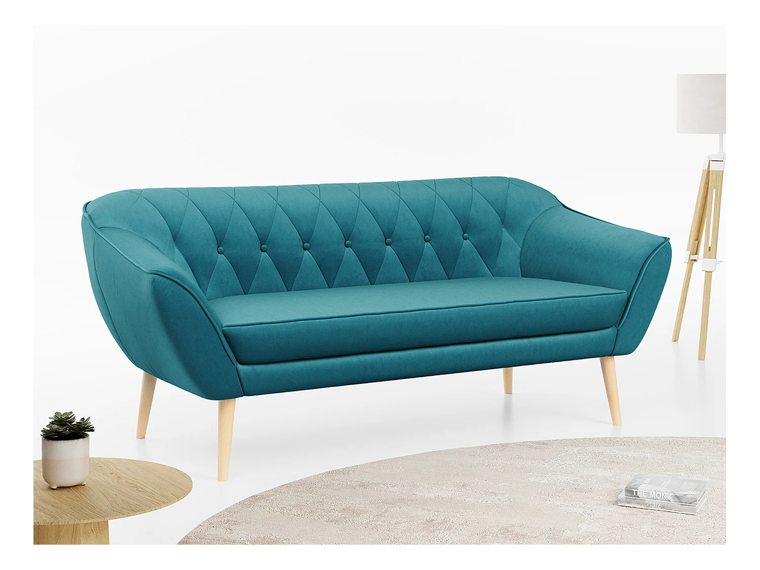 Sofa PIRS - 3-Sitzer Skandinavischer Sofa, mit Armlehnen, Holzbeine - Blau Velvet