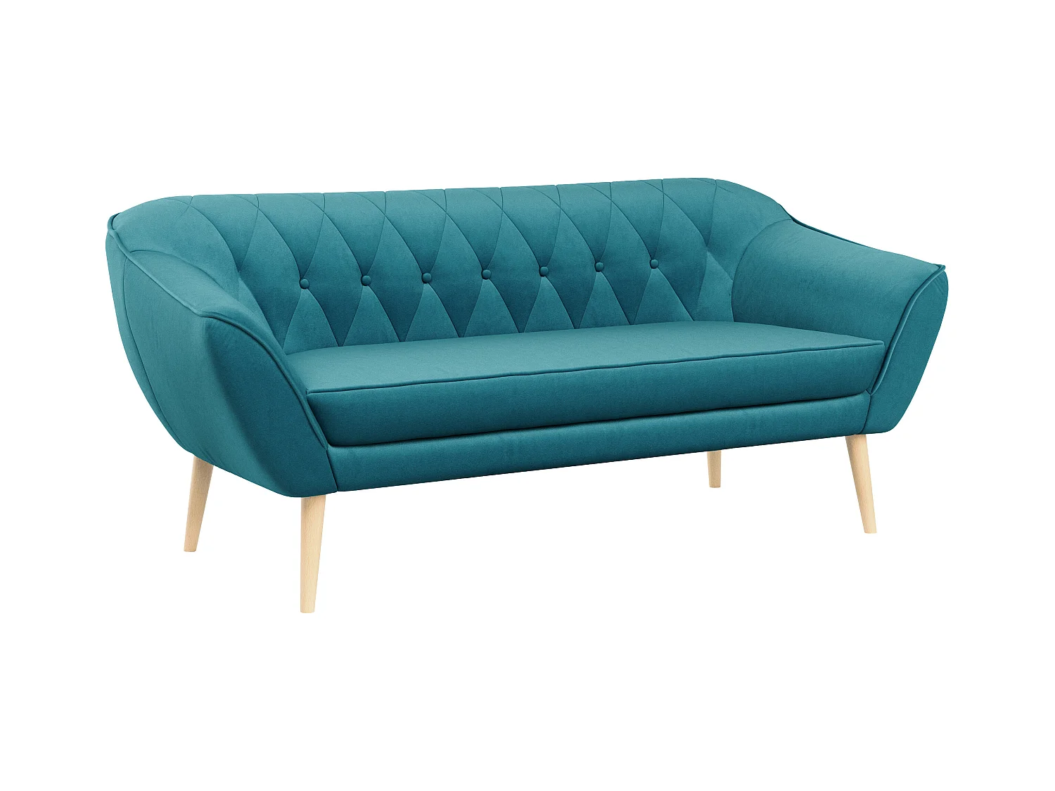 Sofa PIRS - 3-Sitzer Skandinavischer Sofa, mit Armlehnen, Holzbeine - Blau Velvet