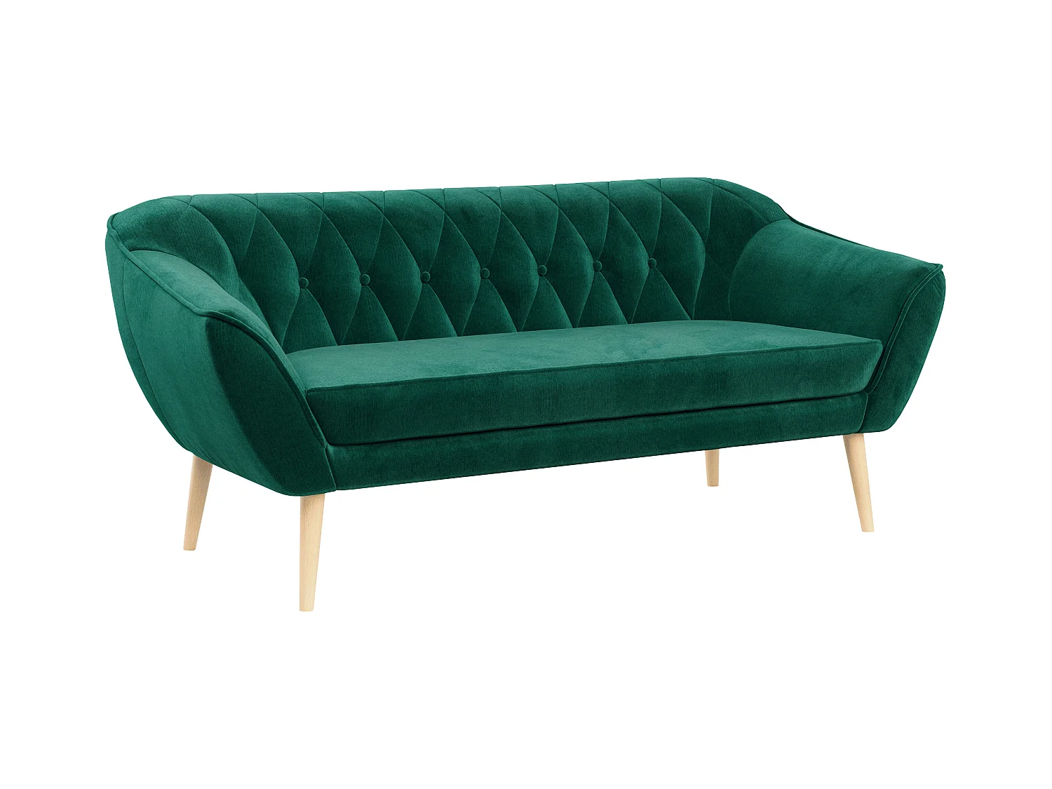 Sofa PIRS - 3-Sitzer Skandinavischer Sofa, mit Armlehnen, Holzbeine - Dunkelgrün Velvet