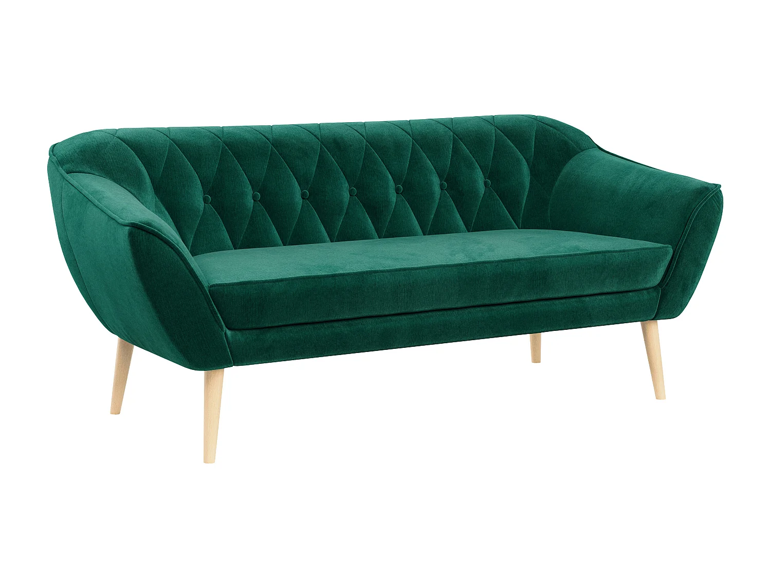 Sofa PIRS - 3-Sitzer Skandinavischer Sofa, mit Armlehnen, Holzbeine - Dunkelgrün Velvet