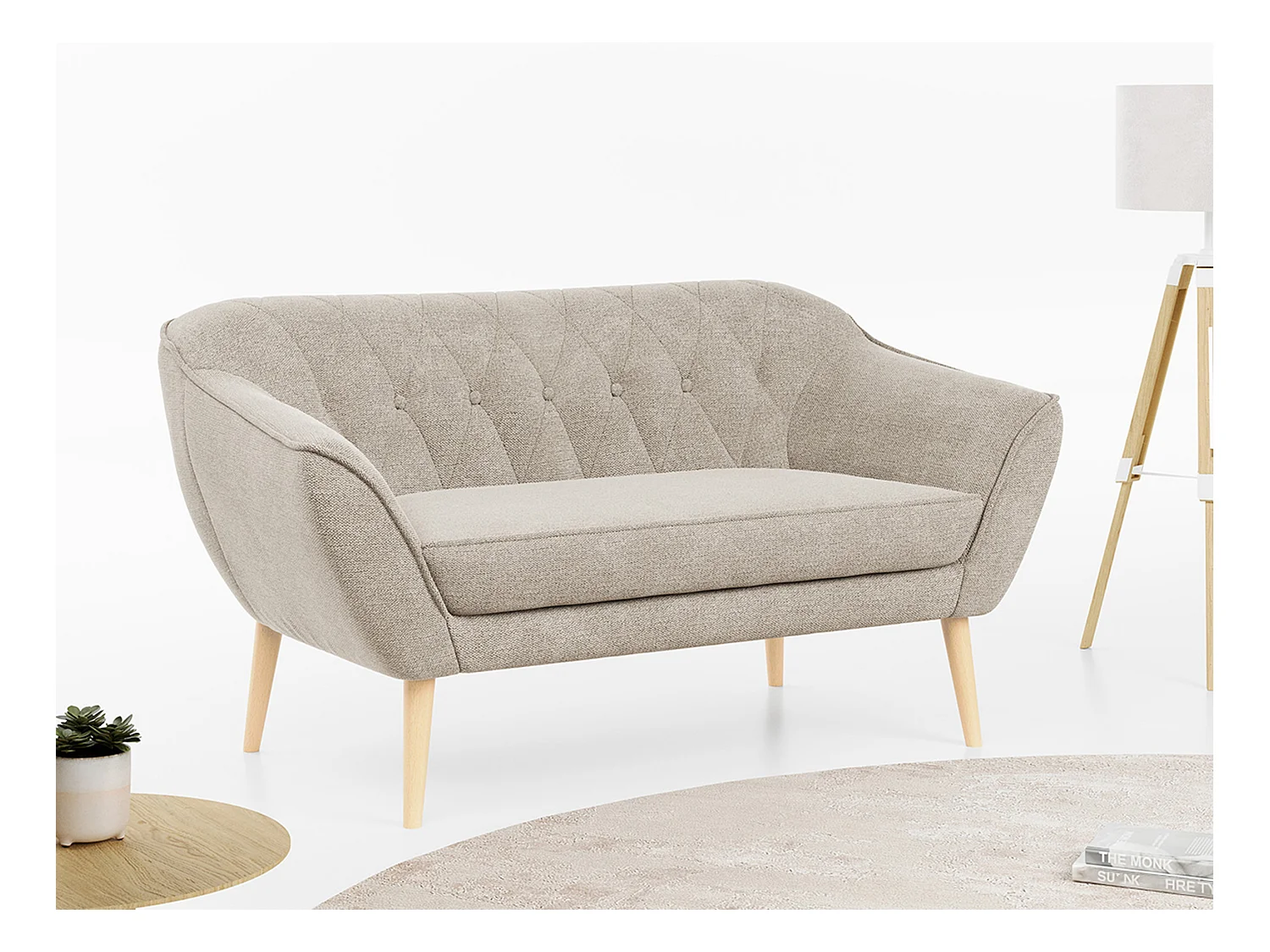 Sofa PIRS - 2-Sitzer, mit Armlehnen, Skandinavisches Design - Beige Stukture